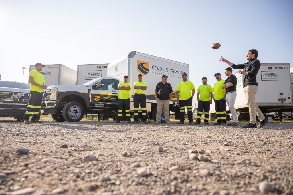 At Coltrain Onsite, Mobile Technicians are the MVPs. Pictured left to right: Brad E., Justin M., Guenter G., Brennan E., Josh F., Jesse L., Charlie G. Executive Officers: Kevin Coltrain and Kyle Coltrain.