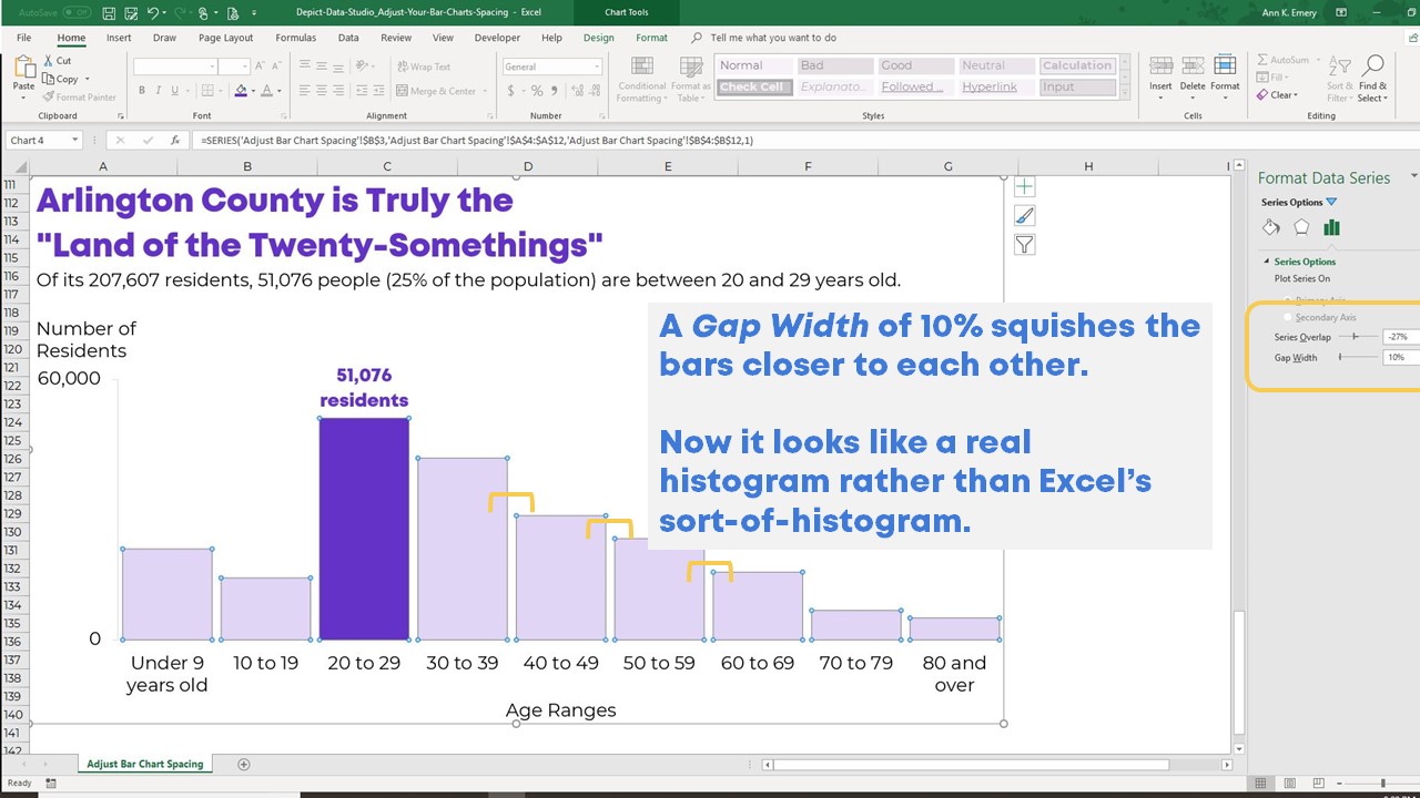 move bar closer together in excel 2016 for mac