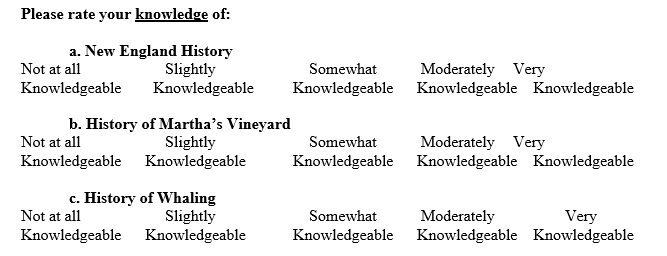 Ann K. Emery's tips on visualizing knowledge gains after a program: Here are some of the questions from the survey.