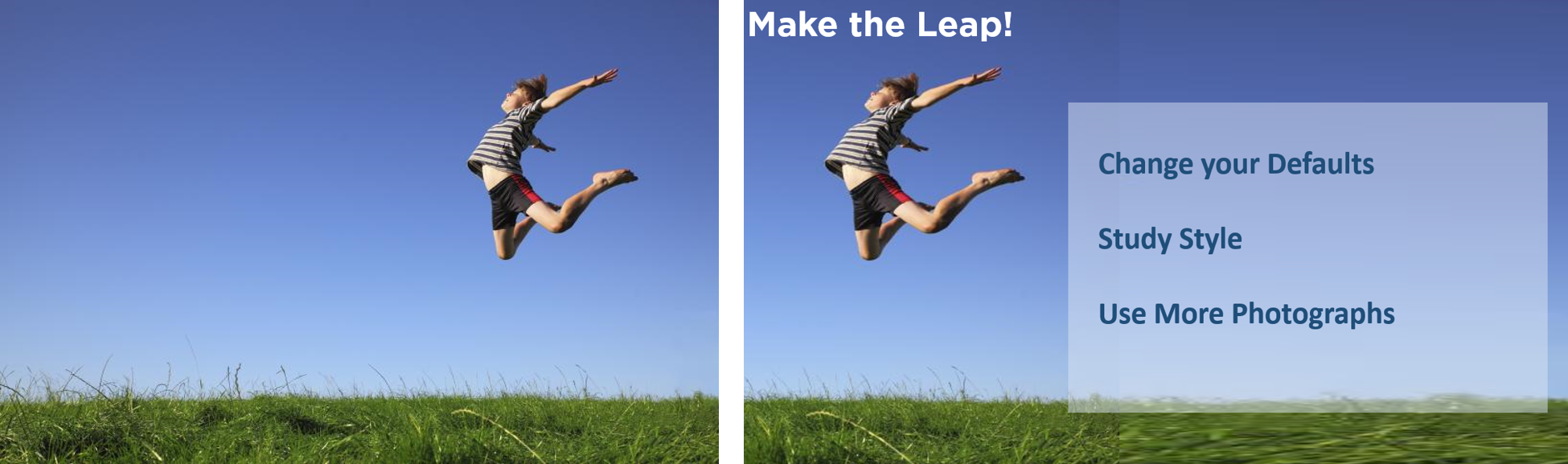 Screenshot of two identical images where a boy is leaping in the air demonstrating how you can change an image to fit your presentation.