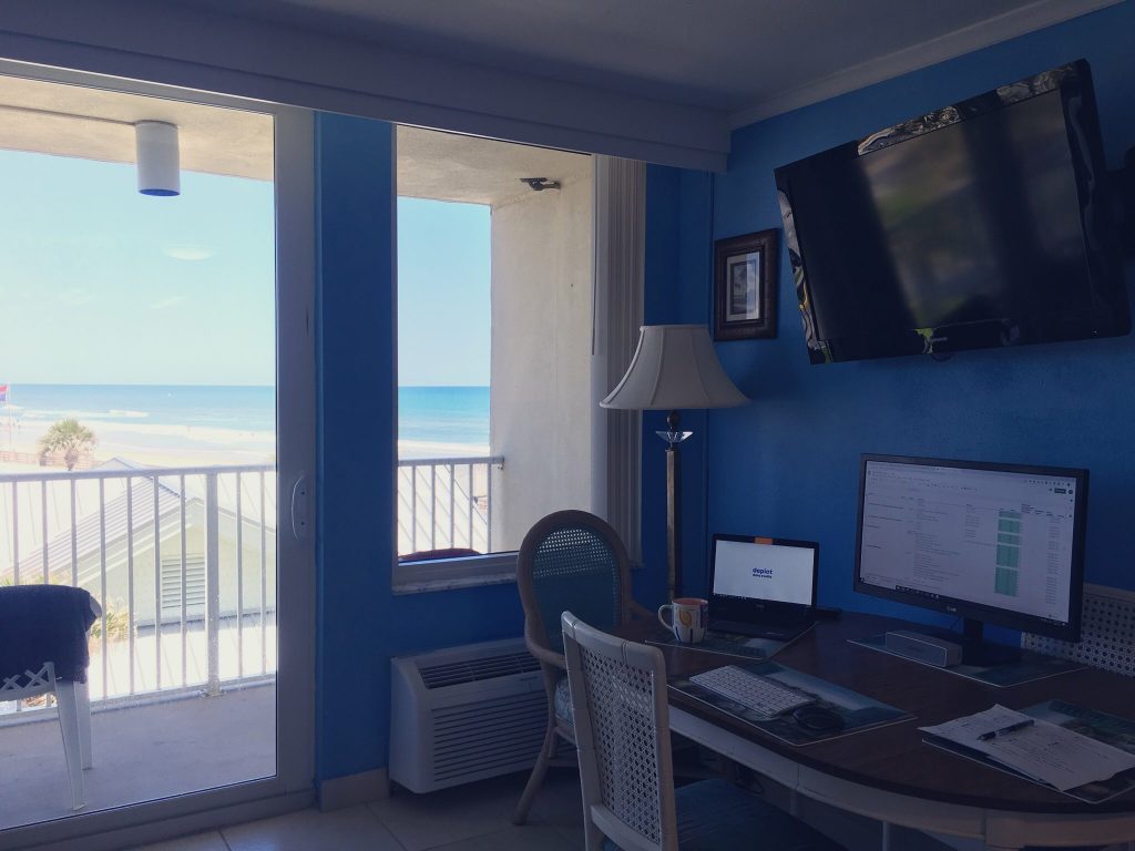 We spent our first five weeks in Daytona Beach, where I continued running Depict Data Studio from my "home" office at our Airbnb on the beach. 