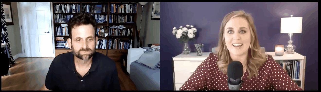 A GIF of Ann K. Emery and James Pann discussing reports and data visualization for evaluation over Zoom.