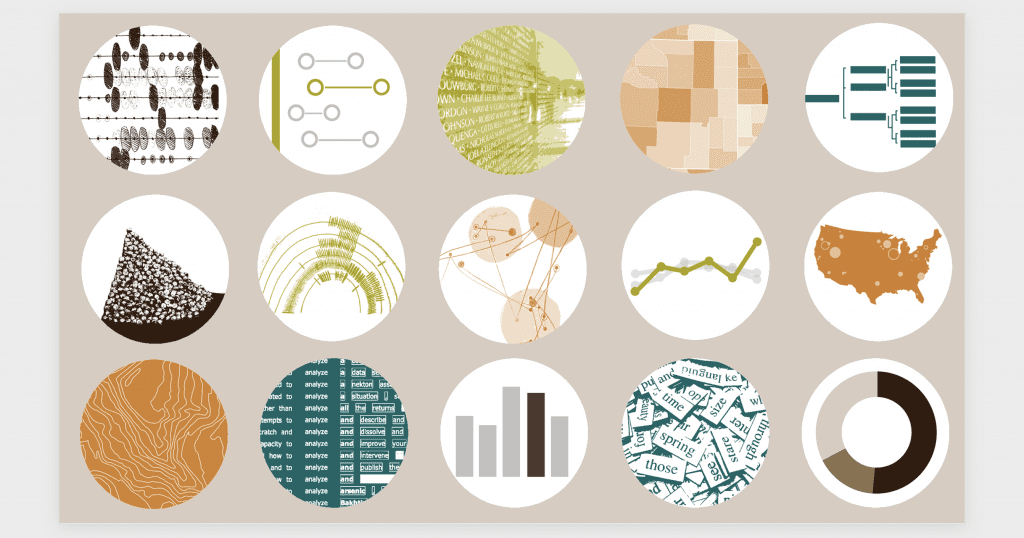 A slide with a grid of 12 circles, each with a different image