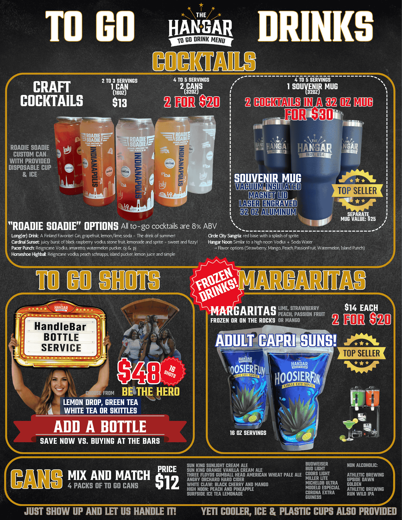 Hangar To-Go Drinks Menu Indianapolis Frozen Margaritas
