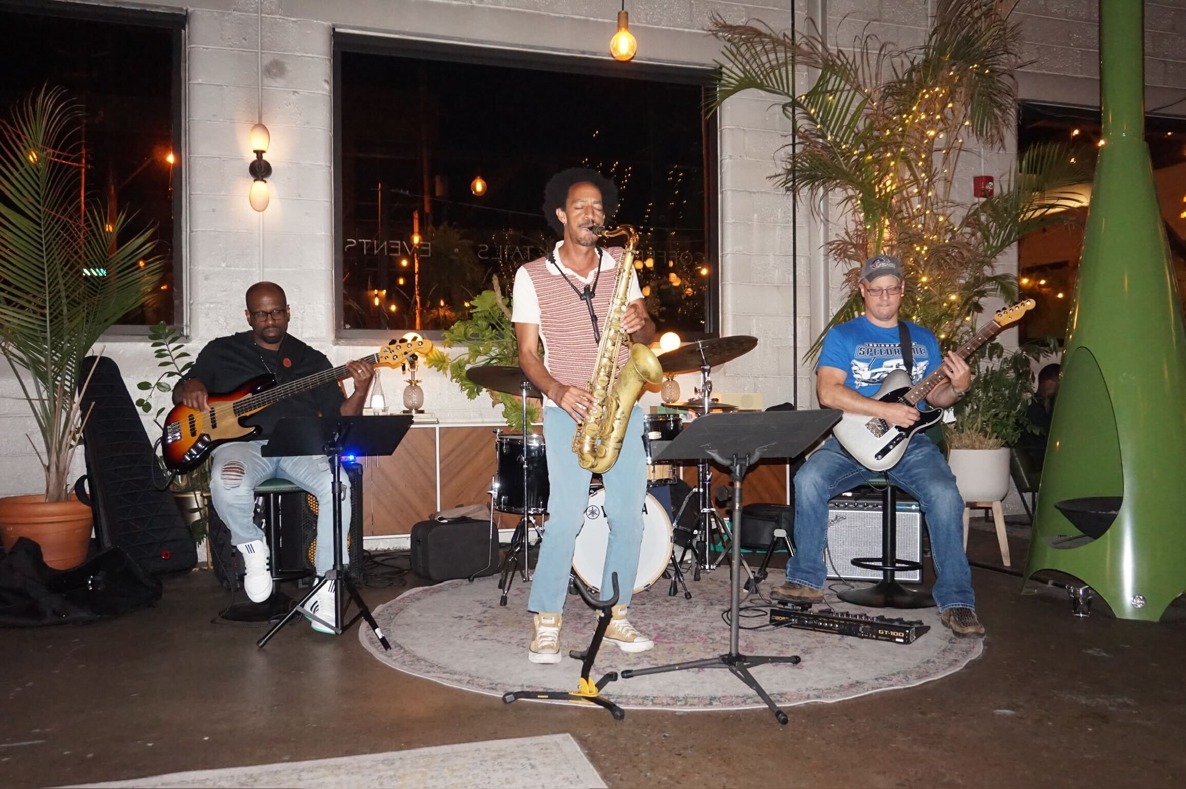 Musicians playing music indoors