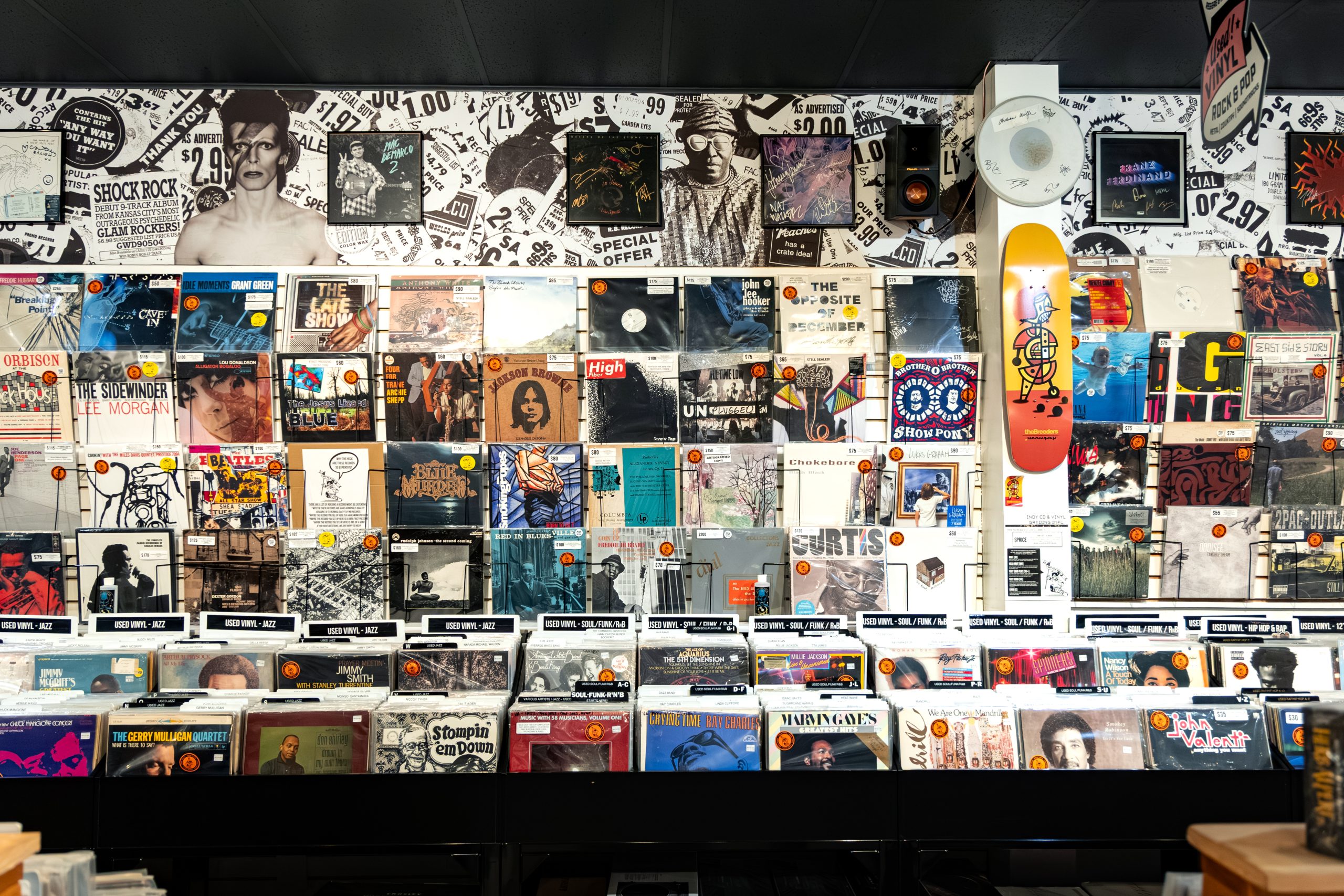 wall of vinyl records