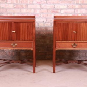 Baker Furniture Chippendale Carved Mahogany Nightstands, Newly Refinished
