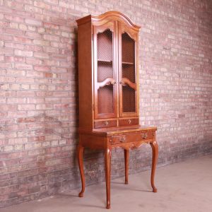 Baker Furniture French Provincial Cherry Wood Secretary Desk With Bookcase Hutch