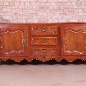 Baker Furniture French Provincial Louis XV Carved Walnut Sideboard Credenza or Bar Cabinet