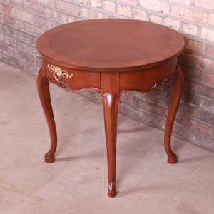 Baker Furniture French Provincial Louis XV Walnut and Burl Wood Tea Table, Newly Refinished