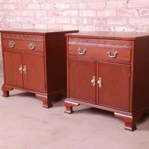 Baker Furniture Georgian Carved Mahogany Nightstands, Newly Refinished