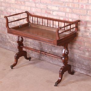 Baker Furniture Georgian Carved Mahogany Tea Table With Removable Copper Tray