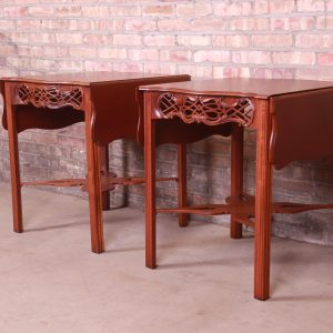 Baker Furniture Historic Charleston Chippendale Carved Mahogany Pembroke Tables, Newly Refinished