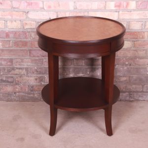 Baker Furniture Milling Road Italian Provincial Mahogany and Burl Wood Tea Table, Newly Refinished
