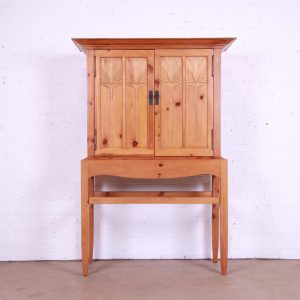 Baker Furniture Milling Road Shaker Style Carved Pine Linen Press or Bar Cabinet