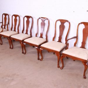 Baker Furniture Queen Anne Carved Mahogany Dining Chairs, Set of Six