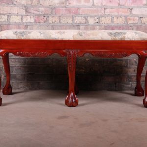 Chippendale Carved Mahogany Upholstered Window Bench