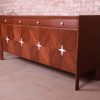 Edmond Spence Swedish Modern Walnut Dresser or Credenza With Travertine Inlay, Newly Refinished - Image 4