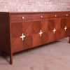 Edmond Spence Swedish Modern Walnut Dresser or Credenza With Travertine Inlay, Newly Refinished - Image 5