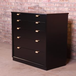 Edward Wormley for Drexel Precedent Black Lacquered Bachelor Chest, Newly Refinished