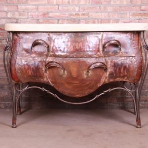 Evan Lewis Modern French Louis XV Marble Top Copper Bombe Chest