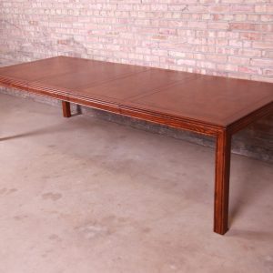Henredon Mid-Century Modern Burl Wood Parsons Extension Dining Table, Newly Refinished