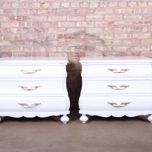 Italian White Lacquered Bombay Bedside Chests, Newly Refinished