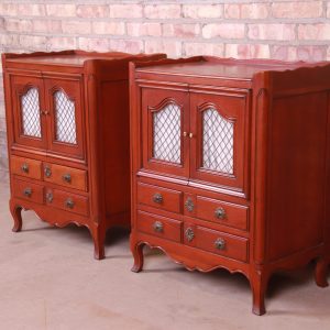 John Widdicomb French Provincial Louis XV Cherry Wood Nightstands, Circa 1940s