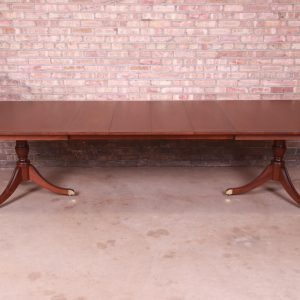 Kindel Furniture Georgian Mahogany Double Pedestal Extension Dining Table, Newly Refinished