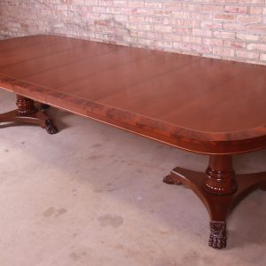 Kindel Furniture Neoclassical Banded Mahogany Double Pedestal Extension Dining Table, Newly Restored
