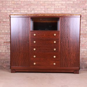 Louis Majorelle Signed Art Nouveau Burled Mahogany Bar Cabinet, Newly Restored
