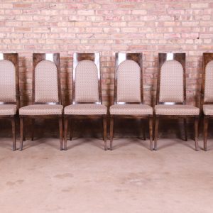 Mastercraft Mid-Century Hollywood Regency Burl Wood Dining Chairs, Set of Six
