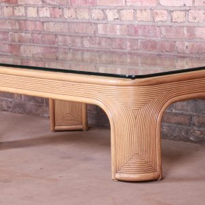 Miami Modern Rattan Glass Top Coffee Table, Circa 1970s