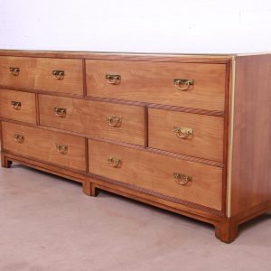 Michael Taylor for Baker Furniture Hollywood Regency Cherry Wood and Brass Dresser or Credenza