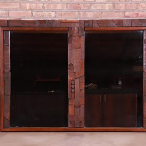 Paul Evans Style Lane Pueblo Brutalist Oak Framed Double Mirror, 1970s