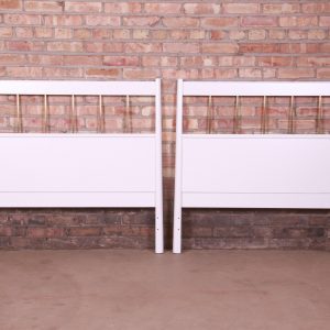 Paul McCobb Planner Group White Lacquer and Brass Twin Headboards, Newly Refinished