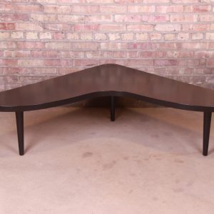 Robsjohn-Gibbings for Widdicomb Mid-Century Modern Black Lacquered Boomerang Coffee Table, Newly Refinished