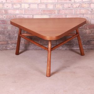 Robsjohn-Gibbings for Widdicomb Walnut Triangular Coffee Table, Newly Refinished
