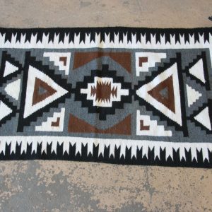 Vintage Hand-Woven Navajo Rug in Black, White, Brown, and Gray, Circa 1950s