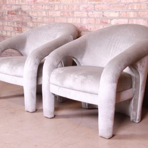 Vladimir Kagan for Weiman Sculptural Velvet Upholstered Lounge Chairs, Pair