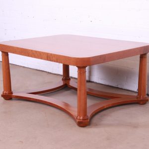 Baker Furniture Empire Burl and Cherry Wood Coffee Table, Newly Refinished