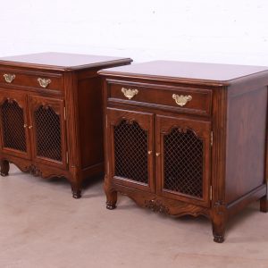 Baker Furniture French Provincial Louis XV Oak and Burl Wood Nightstands, Newly Refinished