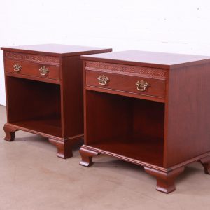 Baker Furniture Georgian Carved Mahogany Nightstands, Newly Refinished