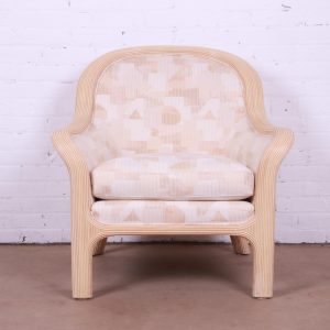 Baker Furniture Modern Sculptural Split Reed Rattan Upholstered Lounge Chair