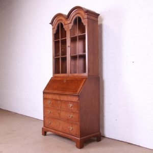 Henredon Georgian Walnut Drop Front Secretary Desk With Bookcase Hutch