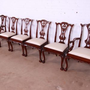 Maitland Smith Chippendale Carved Mahogany Dining Chairs, Set of Six