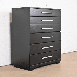 1950s Raymond Loewy for Mengel Mid-Century Modern Black Lacquered Highboy Dresser, Newly Refinished
