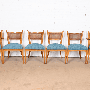 Edmond Spence Swedish Modern Sculpted Maple and Cane Dining Chairs, Newly Reupholstered