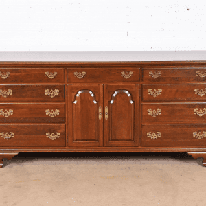 Ethan Allen Georgian Solid Cherry Wood Long Dresser, Newly Refinished