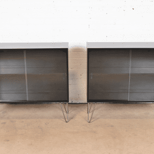 Paul McCobb Planner Group Black Lacquered Bookcases on Hairpin Legs, Newly Refinished